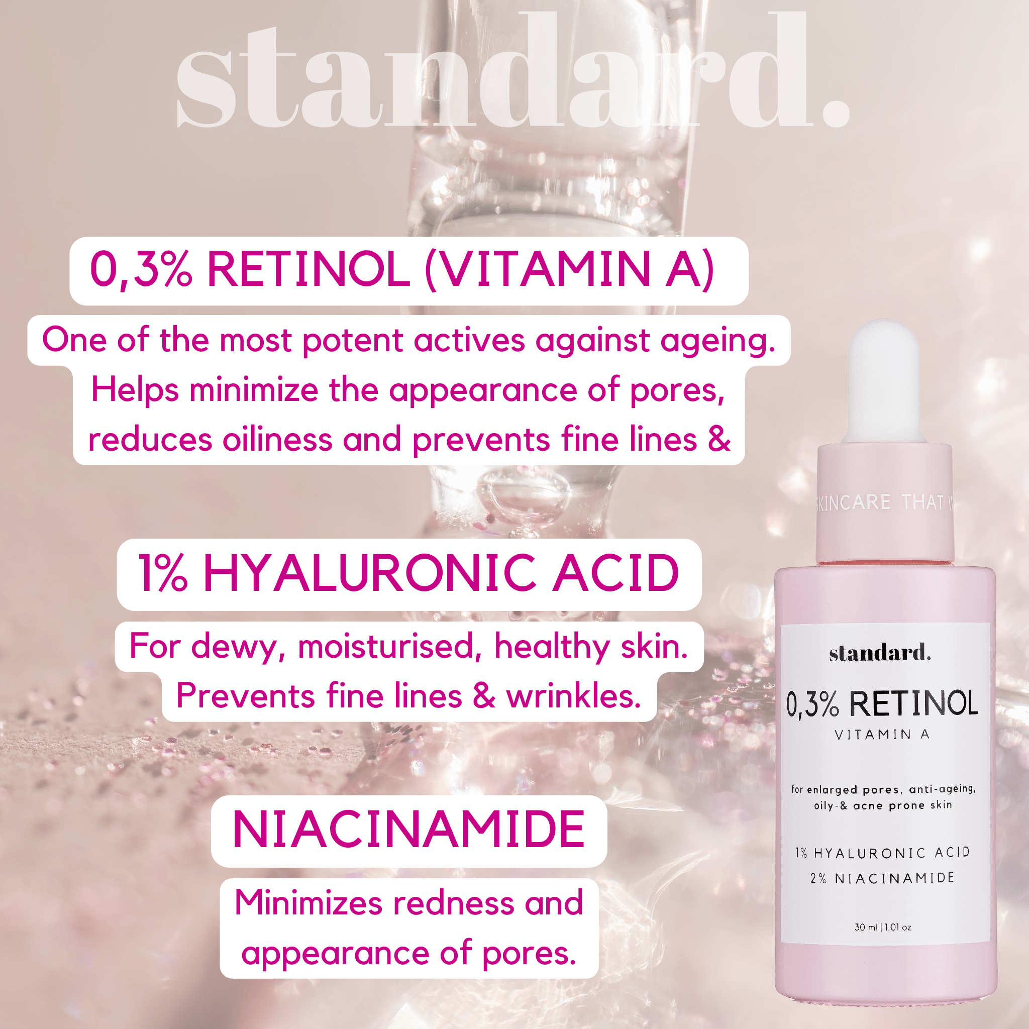 Retinol 0,3 (Vitamin A) % Serum with Niacinamide & Hyaluronic Acid - 30ml