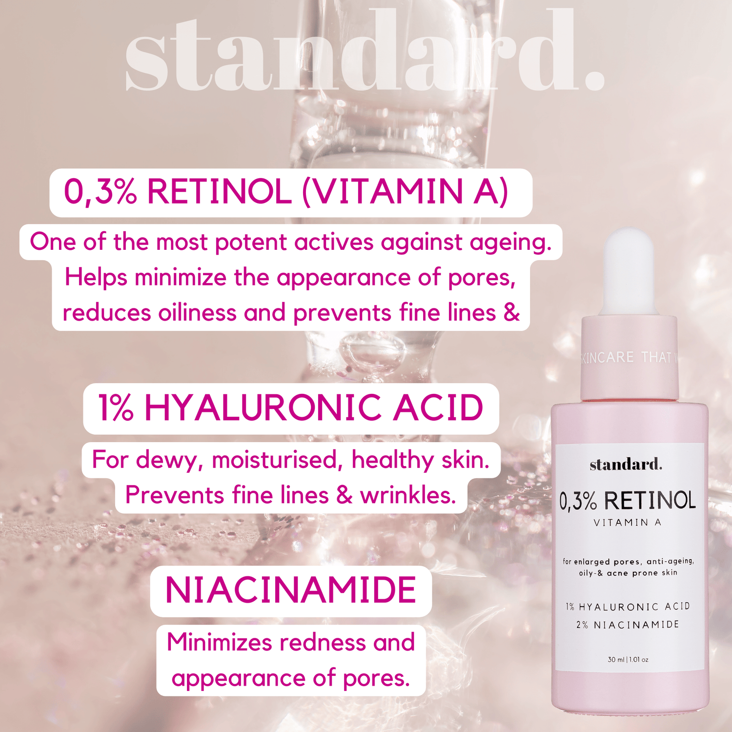 Retinol 0,3 (Vitamin A) % Serum with Niacinamide &amp; Hyaluronic Acid - 30ml